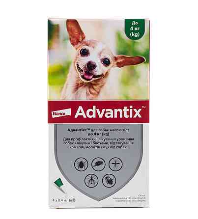 Капли Адвантикс для собак весом до 4 кг (0,4 мл 1 пипетка) Elanco Винница