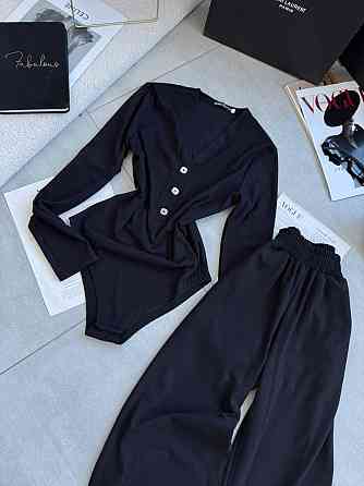 Женский базовый костюм двойка: боди и брюки из ангоры рубчик Черный, 42/46 Одесса