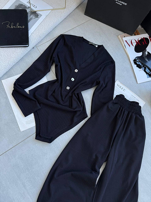 Женский базовый костюм двойка: боди и брюки из ангоры рубчик Черный, 42/46 Одесса - изображение 4