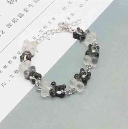 Браслет мишки серый + черный - длина 15-20см, регулируется, смола, цинковый сплав Киев