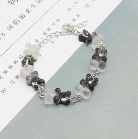 Браслет мишки серый + черный - длина 15-20см, регулируется, смола, цинковый сплав Киев - изображение 1