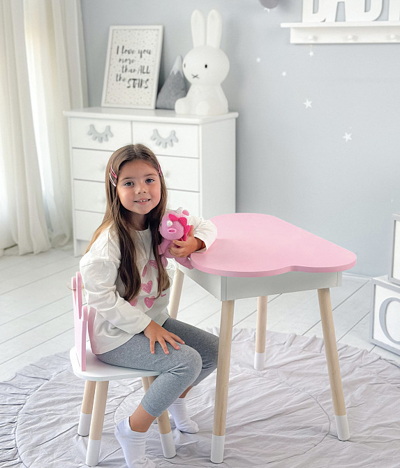 Столик облачко с откидной нишей 54х68х50 и стульчик корона 26х26х24, стол и стул в детский, белый Каменское - изображение 13