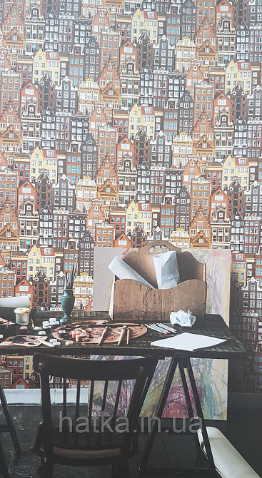 Шпалери вінілові на флізеліні AdaWall Roka 1.06х10 будинку для дитячої кімнати теракота коричневі жовті 23115-3 Київ - фото 1