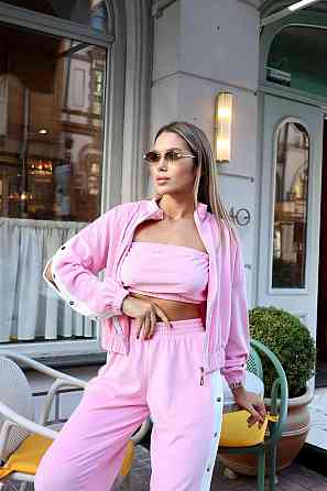 Стильный женский повседневный костюм тройка плотный плюшевый велюр Барби, 42/44 Одесса