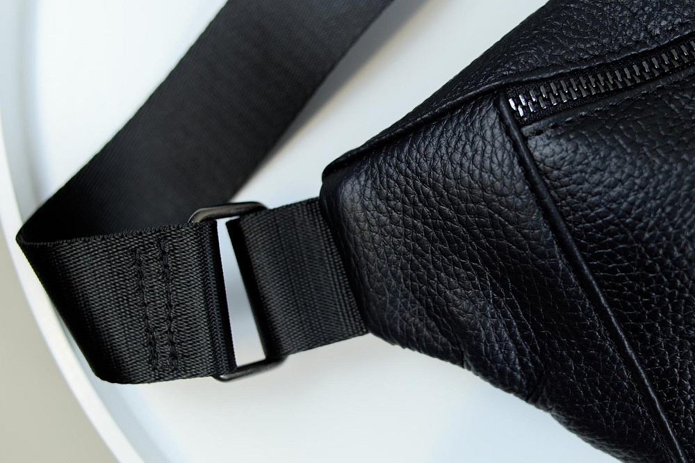 Бананка із натуральної шкіри, шкіряна сумка на пояс SKILL Lodka (Чорна) Суми - фото 10