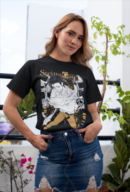 Футболка для хлопчика з аніме принтом Стеінс Гате Окабе Курісу оверсайз (зріст від 165 до 180) Чорний AnimeJ0273m Дніпро - фото 5