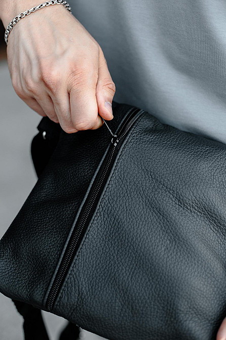 Сумка-мессенджер из натуральной кожи, сумка через плечо мужская SL029 (Черная) Сумы - изображение 7