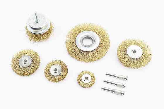 Набір щіток 6шт - торц./диск. зі стрижнем 1/4" D-75//40/50/63/75/100мм з латунованого рифленого дроту 19-9600 Київ