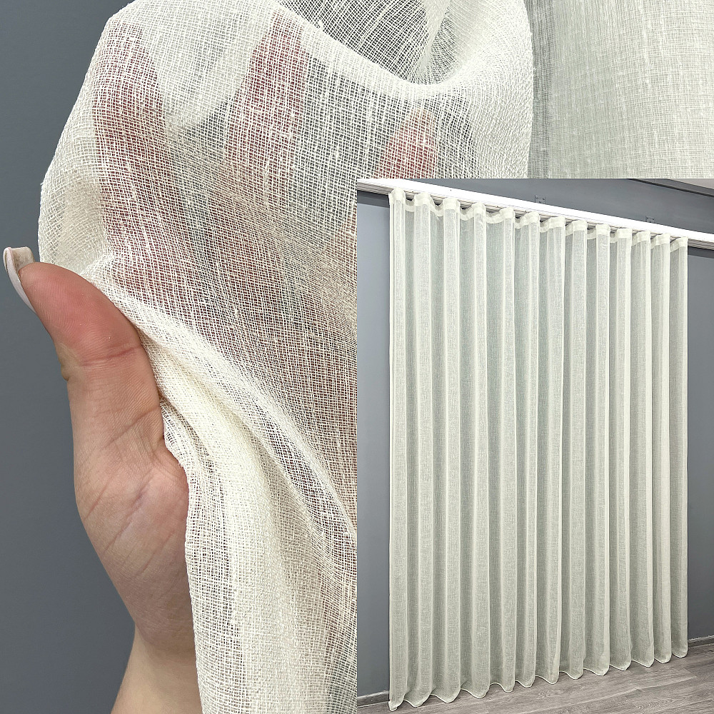 Тюль VR-Textil 2042т Льон Шліфований однотонний з відблиском Кремовий 400х270 см (42-1157) Київ - фото 1