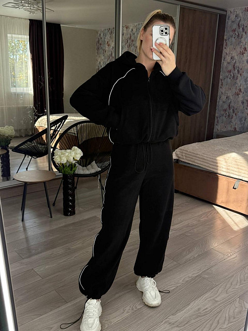 Женский теплый прогулочный костюм двойка с дабл флиса полар Черный, 46/48 Одесса - изображение 2