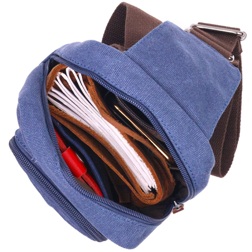 Компактна сумка через плече із щільного текстилю Синя (Vintage) Київ - фото 9