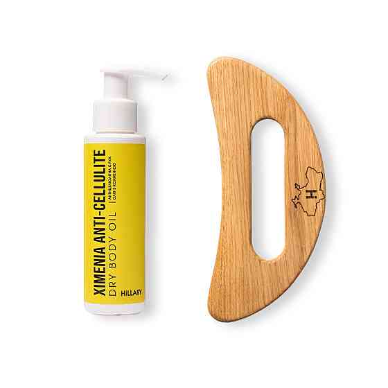 Скребок гуаша для тела древесный + Антицеллюлитное сухое масло с ксимией Киев