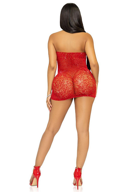 Сукня-сітка зі стразами Leg Avenue Rhinestone halter mini dress Red, відкрита спина, one size Sex Aura Київ - фото 7