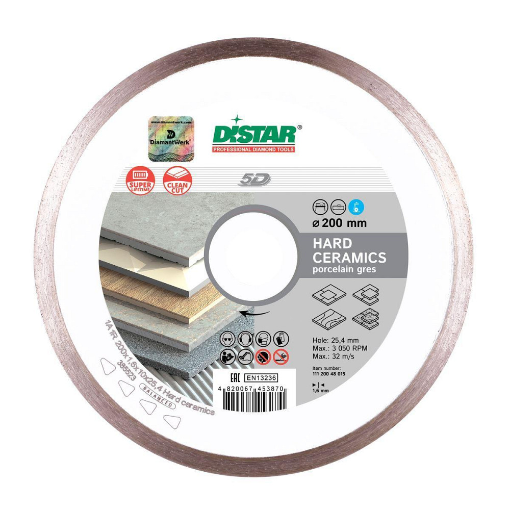 Диск алмазный отрезной Distar Hard ceramics 1A1R 200мм керамика, керамогранит, мрамор 11120048015 Киев - изображение 1
