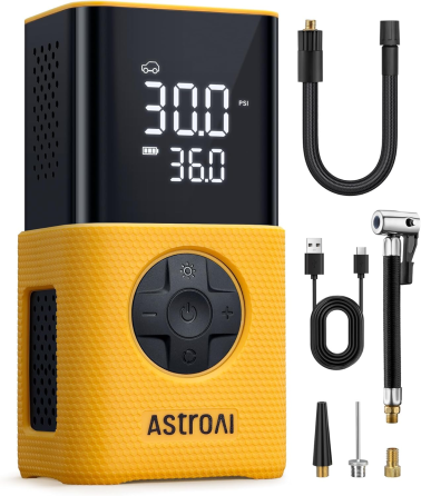 Портативный компрессор AstroAI L7S 150 PSI, 4000 мАч, цифровой манометр, автостоп, LED, 5 режимов, желтый Киев