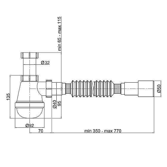 Сифон для раковини Lidz (WHI) 60 08 E003 00 (вихід 50 мм) без випуску Київ