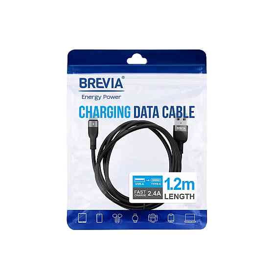 Кабель Brevia USB to Type-C 2,4A 1,2м, чорний ZIP (52120BUCZ1) Львів