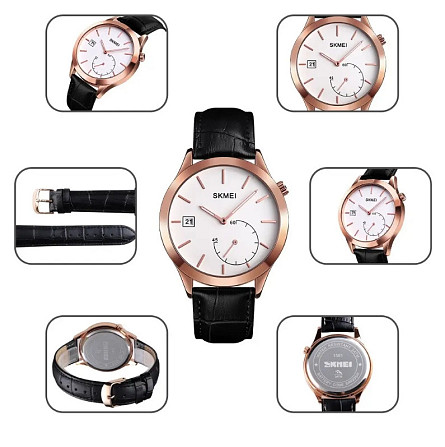 Мужские кварцевые часы Skmei 1581 Prestige черные с розовым Винница - изображение 5