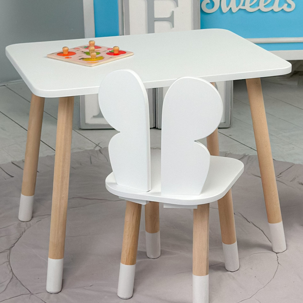 Прямокутний стіл та стільчик дитячий метелик білосніжний. Столик білий дитячий Київ - фото 5