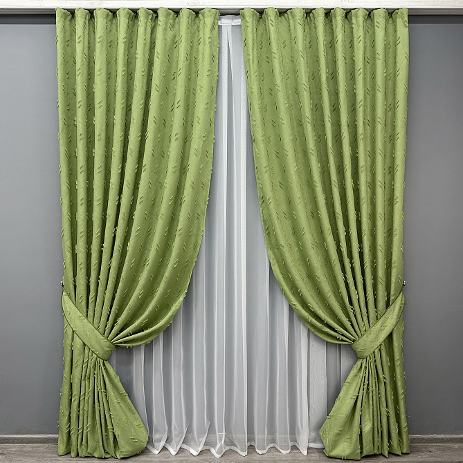 Комплект штор VR-Textil Лен Букле № 1889ш Оливковый 150х270 см 2 шт (33-0921) Киев - изображение 2