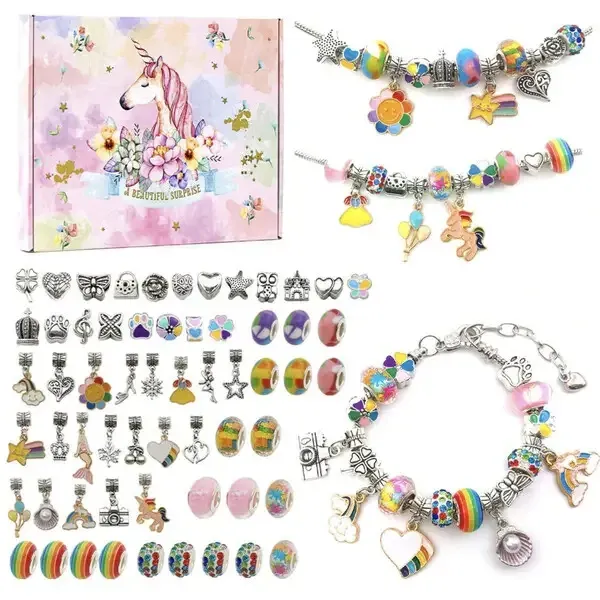 Детский набор для творчества для создания шарм браслетов и колье из бусин в подарочной коробке 63 шт Киев - изображение 1