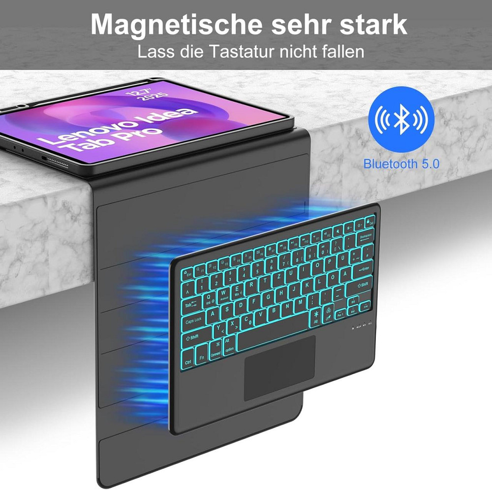 Клавіатура-чохол Lenovo Idea Tab Pro 2025 12.7 чорний Bluetooth USB-C QWERTZ трекпад підсвічування магнітна обкладинка-клавіатура Київ - фото 7