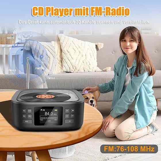 CD-плеєр портативний, програвач компакт-дисків з Bluetooth FM-радіо, стереодинаміками, пультом з акумулятором 3000 мАгод Київ