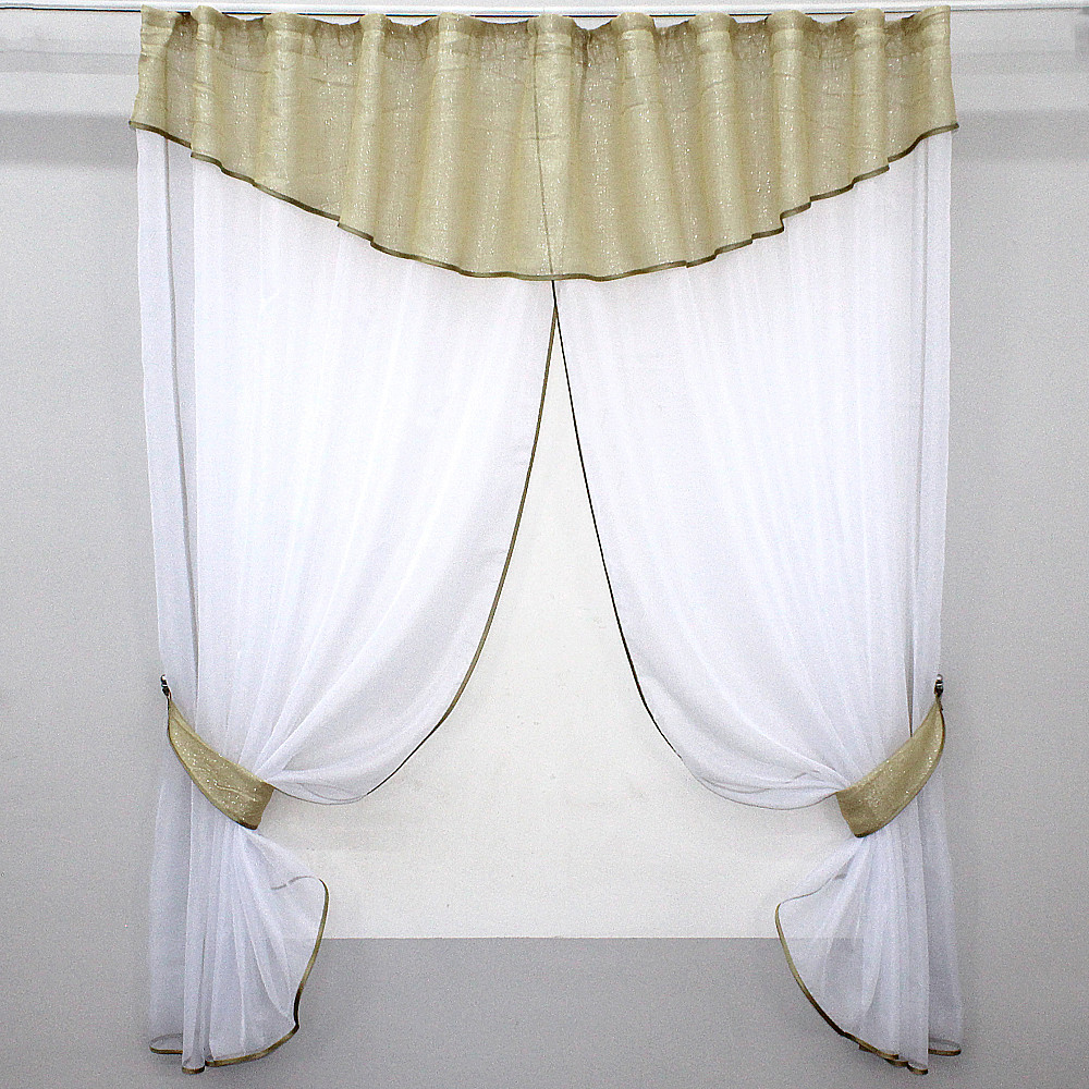 Кухонный комплект VR-Textil № 084к шторки с ламбрекеном золотистый с белым 270х170 см (52-0221) Киев - изображение 1