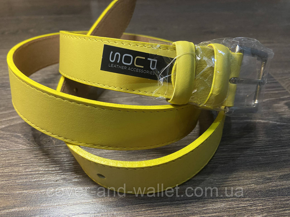 Стильний жіночий ремінь жовтого кольору з натуральної шкіри 35мм PS Leather Київ - фото 2