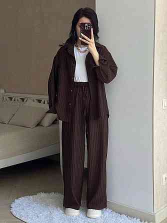 Жіночий стильний в'язаний костюм-двійка турецький льон у смужку Шоколад, 48/52 Одеса