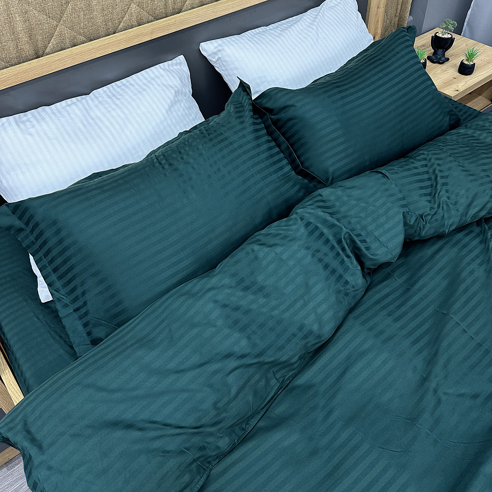 Комплект постельного белья Страйп-сатин Двуспальный 180х220 с простыней на резинке Мурена (88-165) Киев - изображение 1