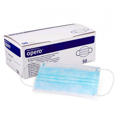 Защитная маска для лица Mercator Medical OPERO одноразовая трехслойная синяя 50 шт. (5906615132332) Винница - изображение 1