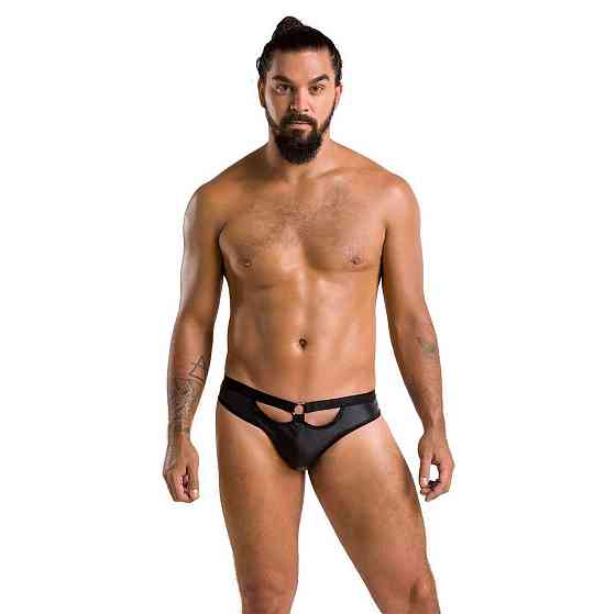 Мужские слипы с вырезами Passion 041 SLIP JOE XXL/XXXL Black, экокожа, открытые ягодицы Sex Aura Киев