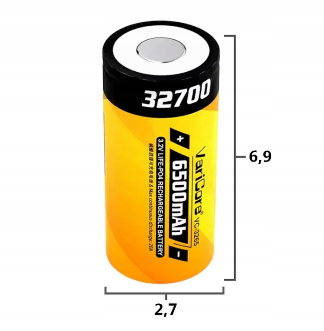 Аккумулятор 32700 VariCore LIFE-PO4 6500mAh 3.2V (VC-3265) N 55A Желтый Киев - изображение 2