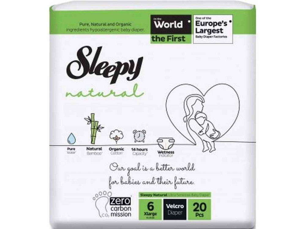 Підгузки дитячі №6 20шт Natural XLarge-6 (15-25кг) ТМ SLEEPY Київ - фото 1