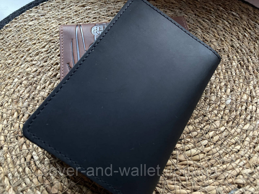Винтажная кожаная обложка на авто документы коричневого цвета ST Leather Черный Киев - изображение 10