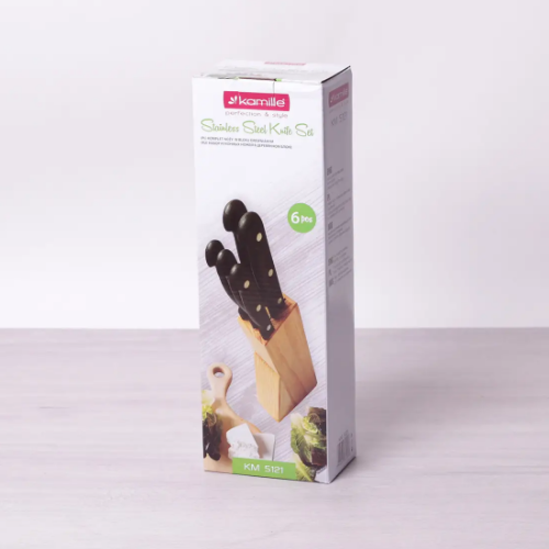 Набір ножів 5 предметів на дерев'яній підставці нержавіюча сталь бакелітові ручки 5121 KAMILLE Житомир