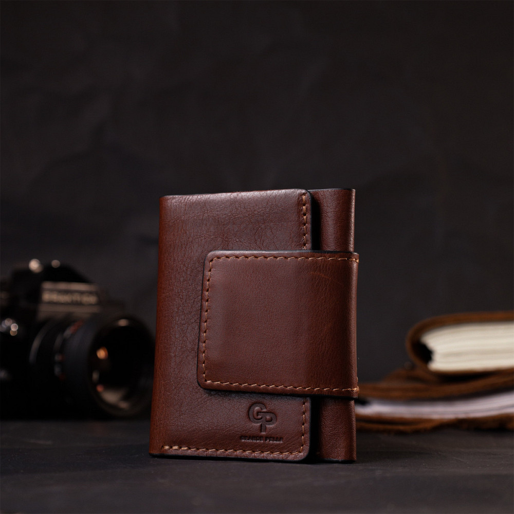 Невеликий гаманець з натуральної шкіри в три додавання Коричневий (GRANDE PELLE) Київ - фото 3