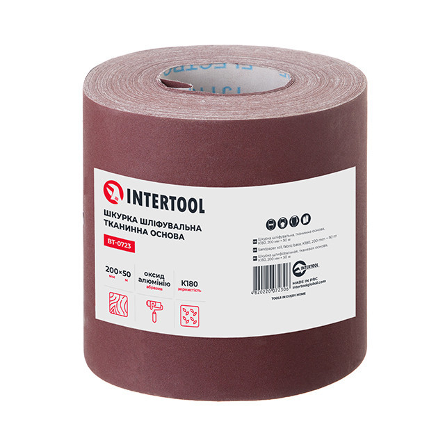 Шкурка шлифовальная, тканевая основа, К180, 200 мм × 50 м INTERTOOL BT-0723 Киев - изображение 2