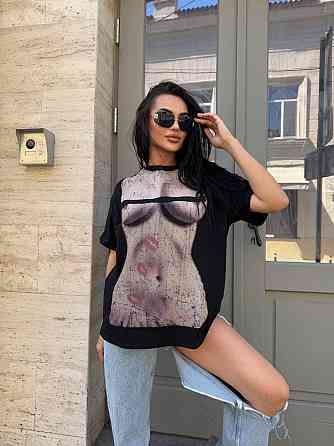 Женская стильная оверсайз футболка с накатом турецкий кулир Одесса