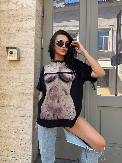 Женская стильная оверсайз футболка с накатом турецкий кулир Одесса - изображение 2