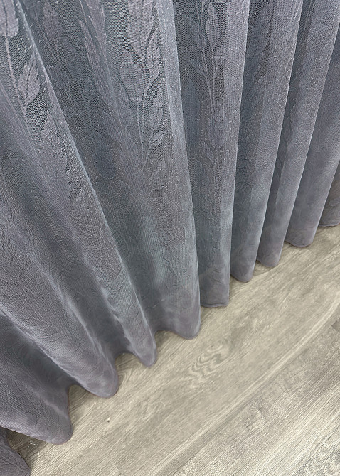 Тюль жаккард с вышивкой, цвет серый 1458т Киев - изображение 6