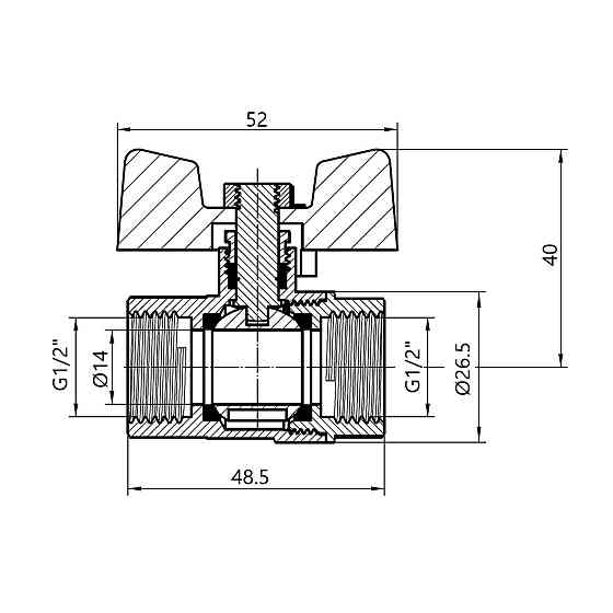 Кран кульовий Thermo Alliance Standart 1/2" ВР для газу (метелик) SD602NG15PN40 Київ