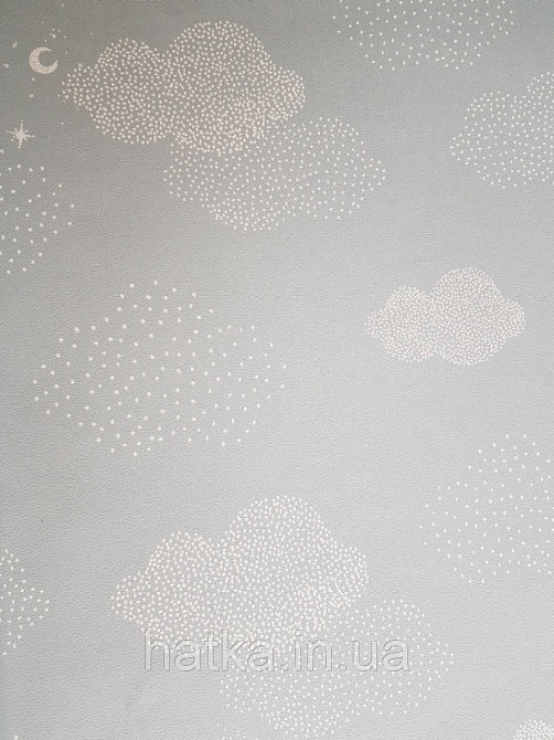 Шпалери флізелінові дитячі Lutece Tartine et Chocolat небо хмари хмари зорі місяць білі на сіро блакитному Київ - фото 1