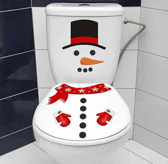 Новорічна наклейка Сніговик з капелюхом для ванної кімнати 26 на 43 см білий Київ