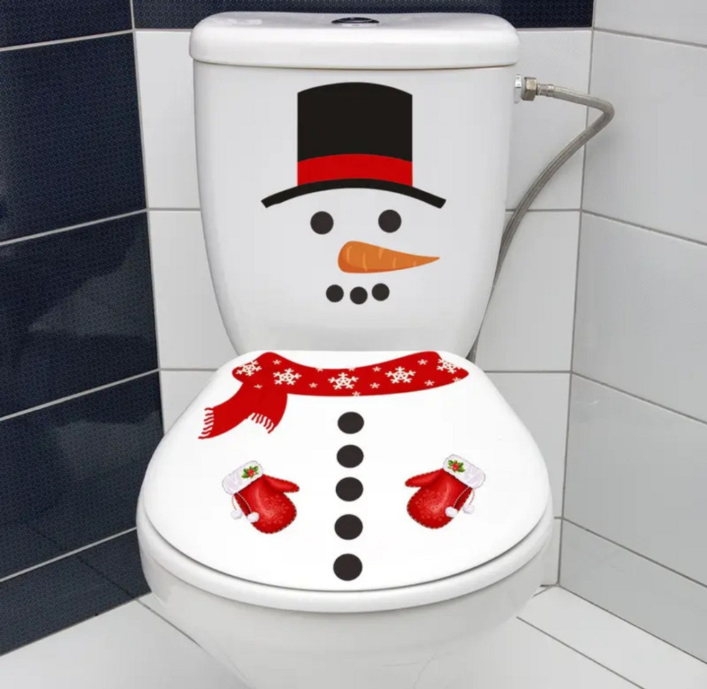 Новогодняя наклейка Снеговик с шляпой для ванной комнаты 26 на 43 см белый Киев - изображение 2