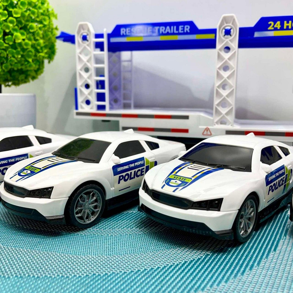 Трейлер Поліцейський вантажівка світло звук машинки 4in рухомі з'єднання Біло-синій (JP588-80) Чернигов - изображение 4