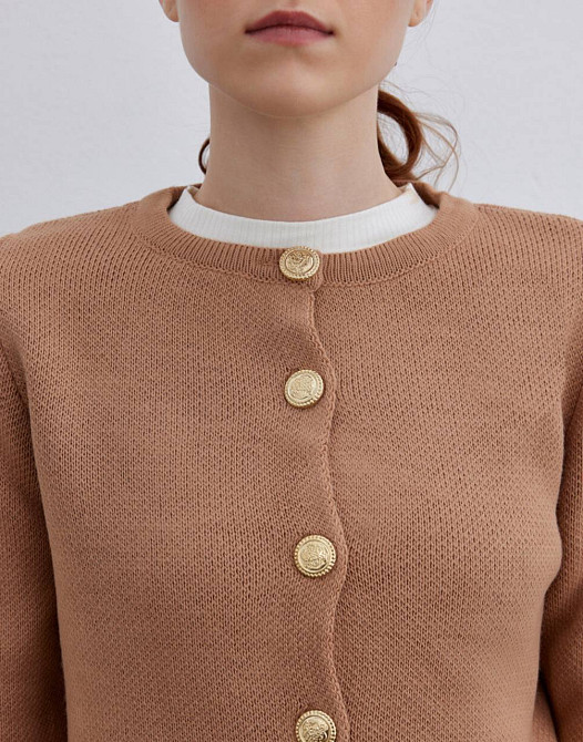 Кардиган женский MIX RAY 6722 золотые пуговицы короткий простой, карамель, one size Киев - изображение 8