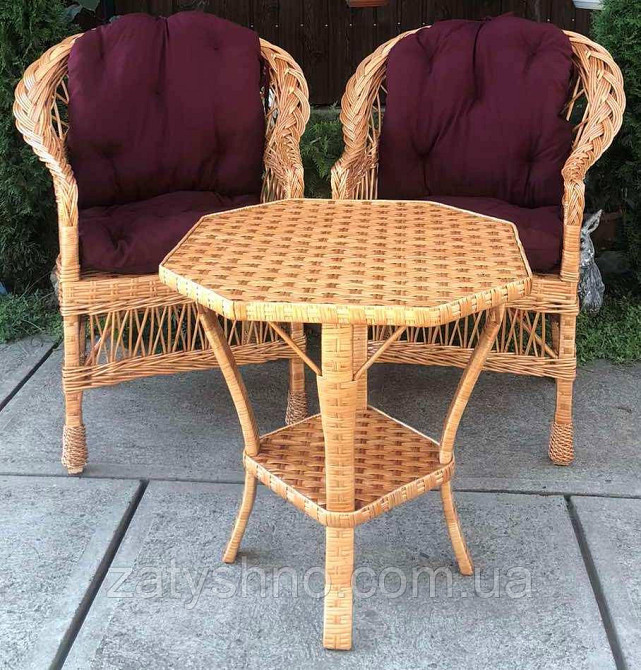 Плетені меблі з подушками |  Меблі з лози з подушками бордовими | меблі плетені з 8-ми вугільні Київ - фото 2