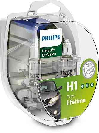 Комплект галогенных ламп PHILIPS H1 12258LLECOS2 LongLife EcoVision 55W 12V P14,5s (2 шт) Харьков